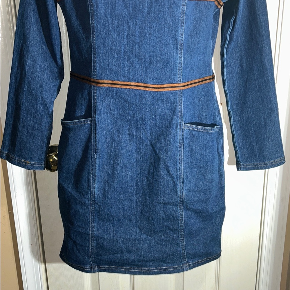 Retro Elegant Artistic Blue Denim Jean Mini Dress - Picture 7 of 7